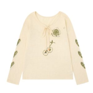 Fruit-Print Long-Sleeve Top With Ties — Apricot