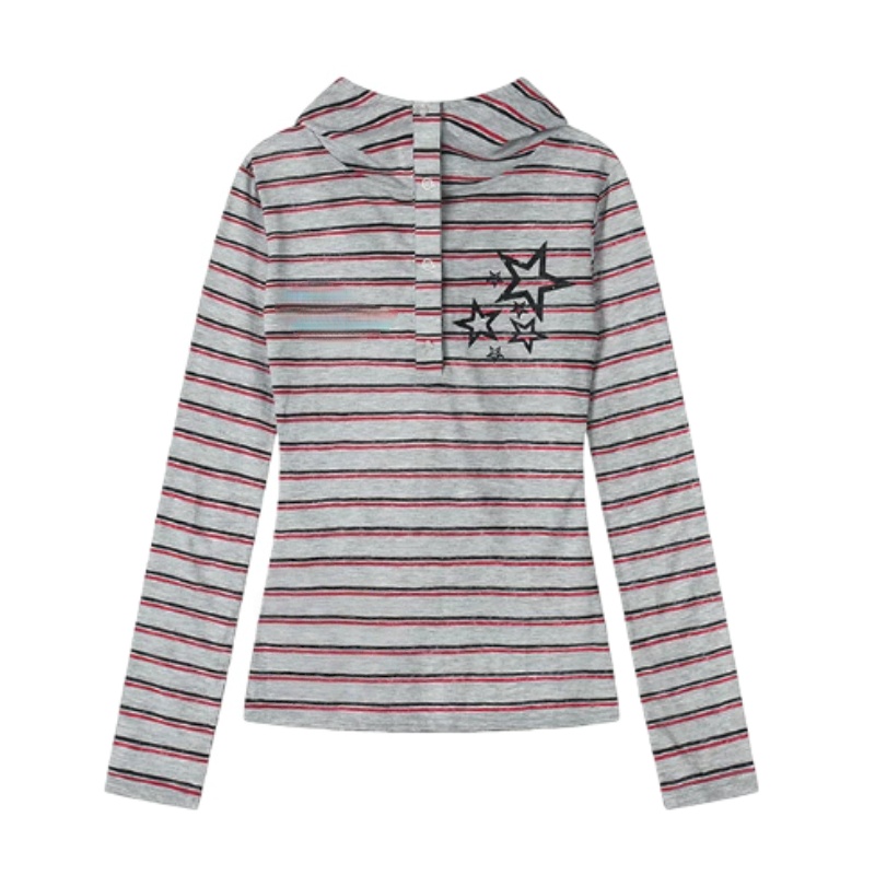 Hip-Hop Style Striped Long-Sleeve — Gray
