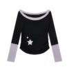 Street-Style Long-Sleeve Top With Star Print — Black