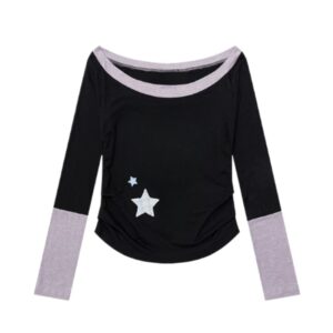 Street-Style Long-Sleeve Top With Star Print — Black