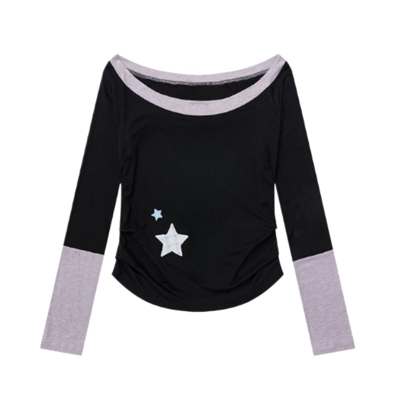 Street-Style Long-Sleeve Top With Star Print — Black