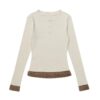 Fuzzy-Paneled Knit Long-Sleeve — Apricot
