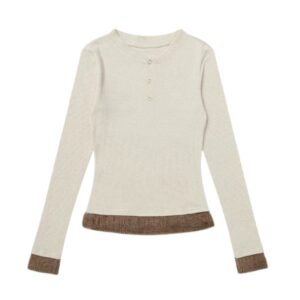 Fuzzy-Paneled Knit Long-Sleeve — Apricot