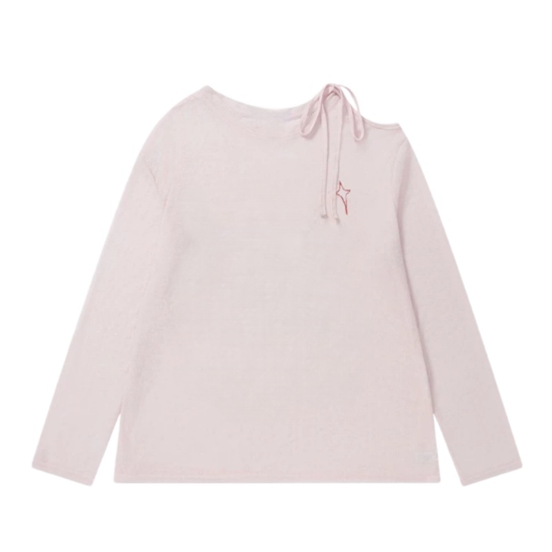 Versatile Casual Lace-Up Long-Sleeve Top — Pink
