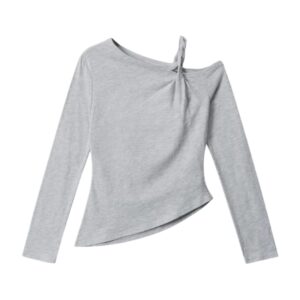 Irregular Twisted Off-Shoulder Long-Sleeve Top — Gray