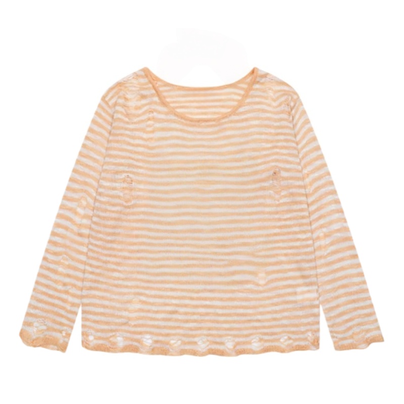 Striped Distressed Long-Sleeve Knit — Orange