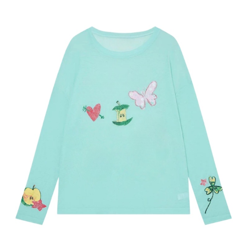 Fun Hand-Drawn Doodle Long-Sleeve Top — Green