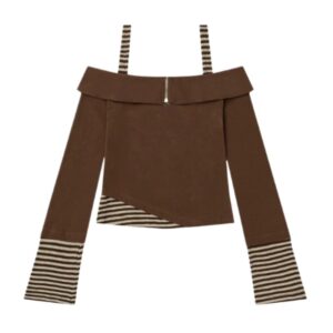 Street Hip-Hop Style Off-Shoulder Long-Sleeve Top — Brown