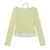 Y2k Slim-Fit Polka Dot Patchwork Long-Sleeve Top — Green