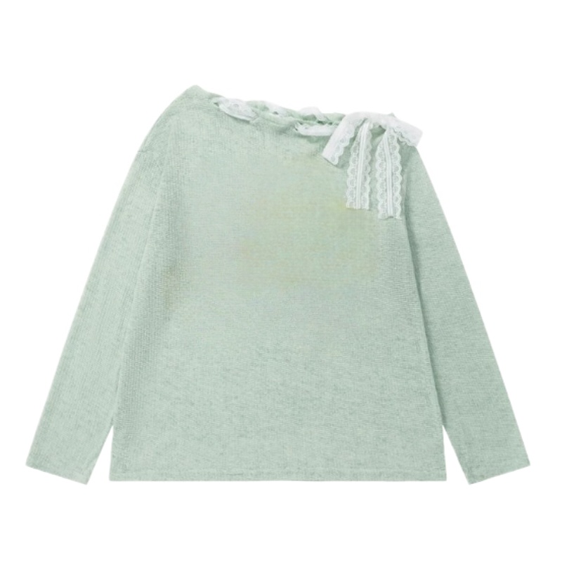 Green Lace-Up Off-Shoulder Long-Sleeve Top