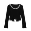 Slim-Fit Long-Sleeve Top With Lace Paneling — Black