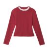 Polka-Dot Patchwork Casual Long-Sleeve Top — Red